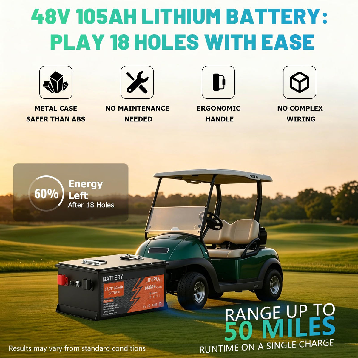 KEZIMO 48V 105Ah LiFePO4 Golf Cart Battery